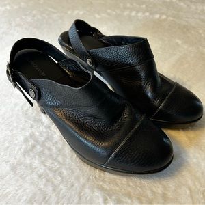 Euro Step Megan Women's Shoes Size 8M Black Pebble Leather Sling Back Mule Heel